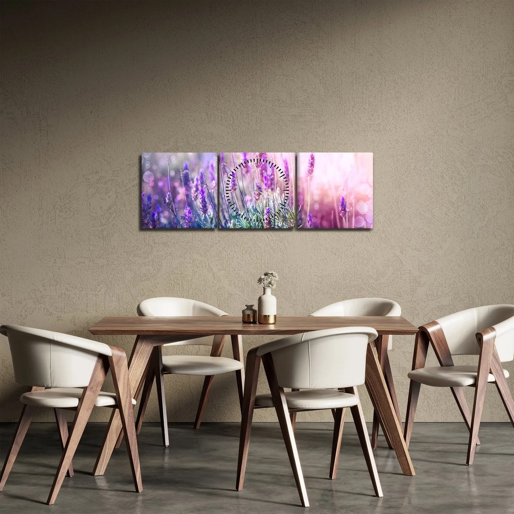 Obraz - Lawenda w słońcu (z zegarem) (90x30 cm)
