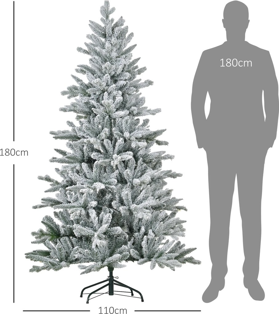 HOMCOM Choinka 180 cm, pokryta śniegiem, ognioodporna, z metalową podstawą, formowalne gałęzie, Zielona | Aosom PL