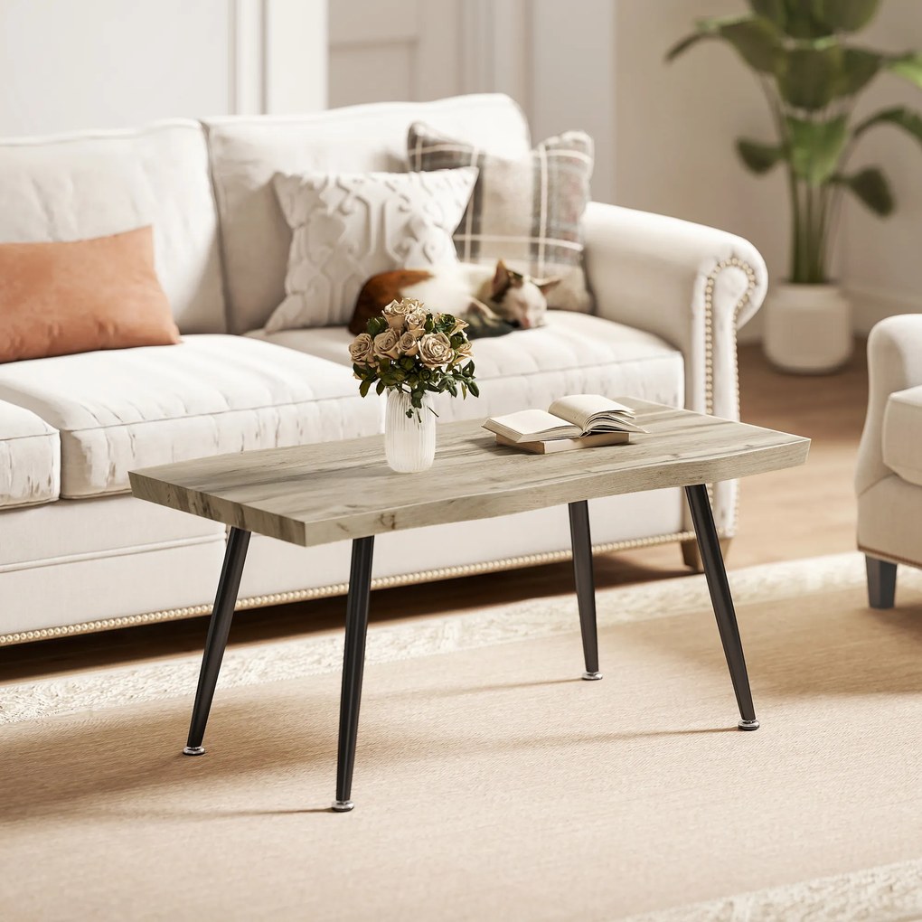 HOMCOM Stolik kawowy, stolik boczny z nogami ze stali, blat o grubości 4 cm, stolik do salonu 100 x 50 x 45 cm, Dąb+Czarny | Aosom PL