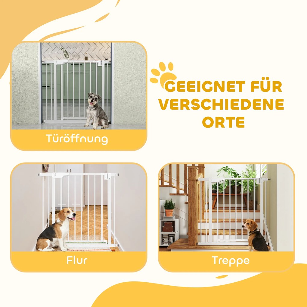 PawHut Bramka Ochronna Bez Wiercenia z Automatycznym Zamykaniem dla Dzieci i Zwierząt 76–89 x 76 cm, Biała | Aosom PL