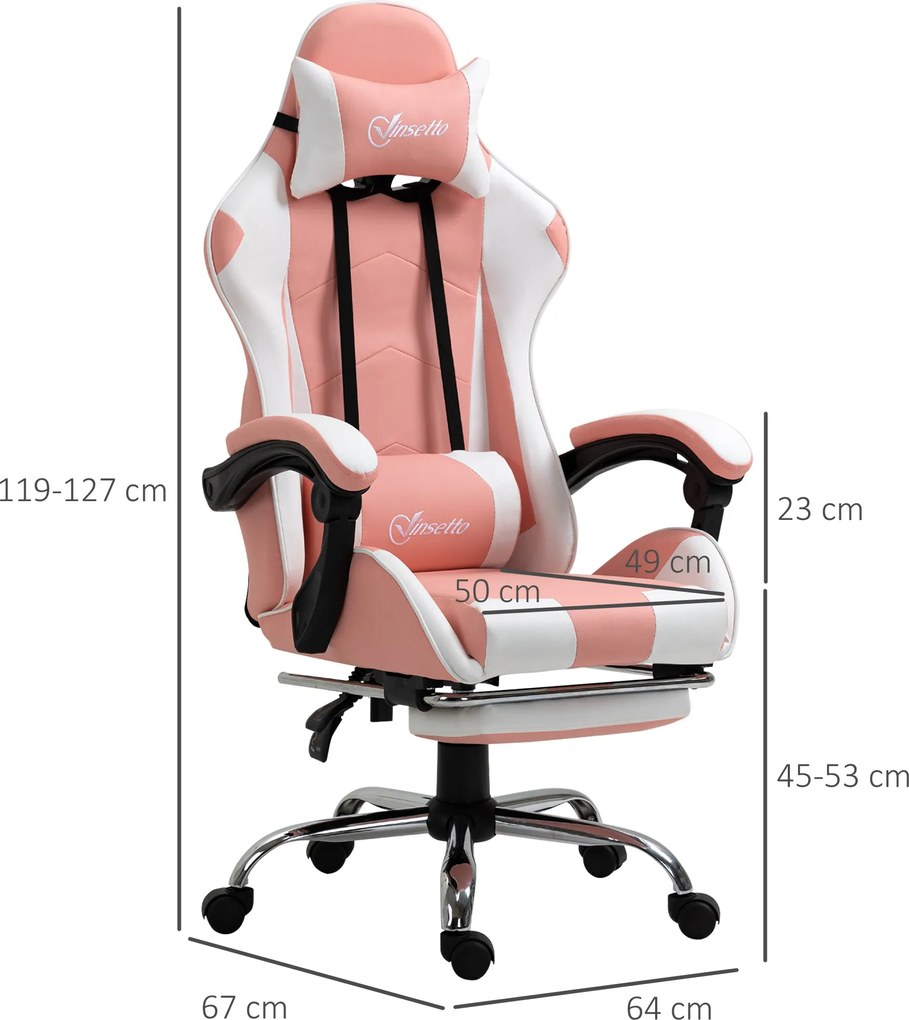 Vinsetto Fotel gamingowy ergonomiczny krzesło komputerowe z regulowanym zagłówkiem różowo-białe PVC | Aosom PL