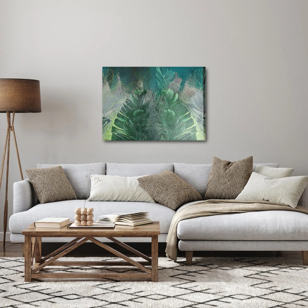 Obraz - Tekstura betonu z liśćmi (70x50 cm)