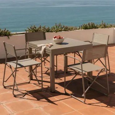 Zestaw Stołu 90-180x90 Cm Rozkładanego Z Aluminium Starmi Oraz 4 Składane Krzesła Reżyserskie Do Ogrodu Ze Stali Zurena Moka Brown - Sklum