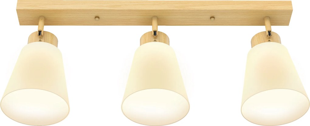 HOMCOM Lampa sufitowa LED 40W, lampa sufitowa z podwójnym montażem i regulowanymi głowicami 90° z 3 gniazdami E27, drewno naturalne