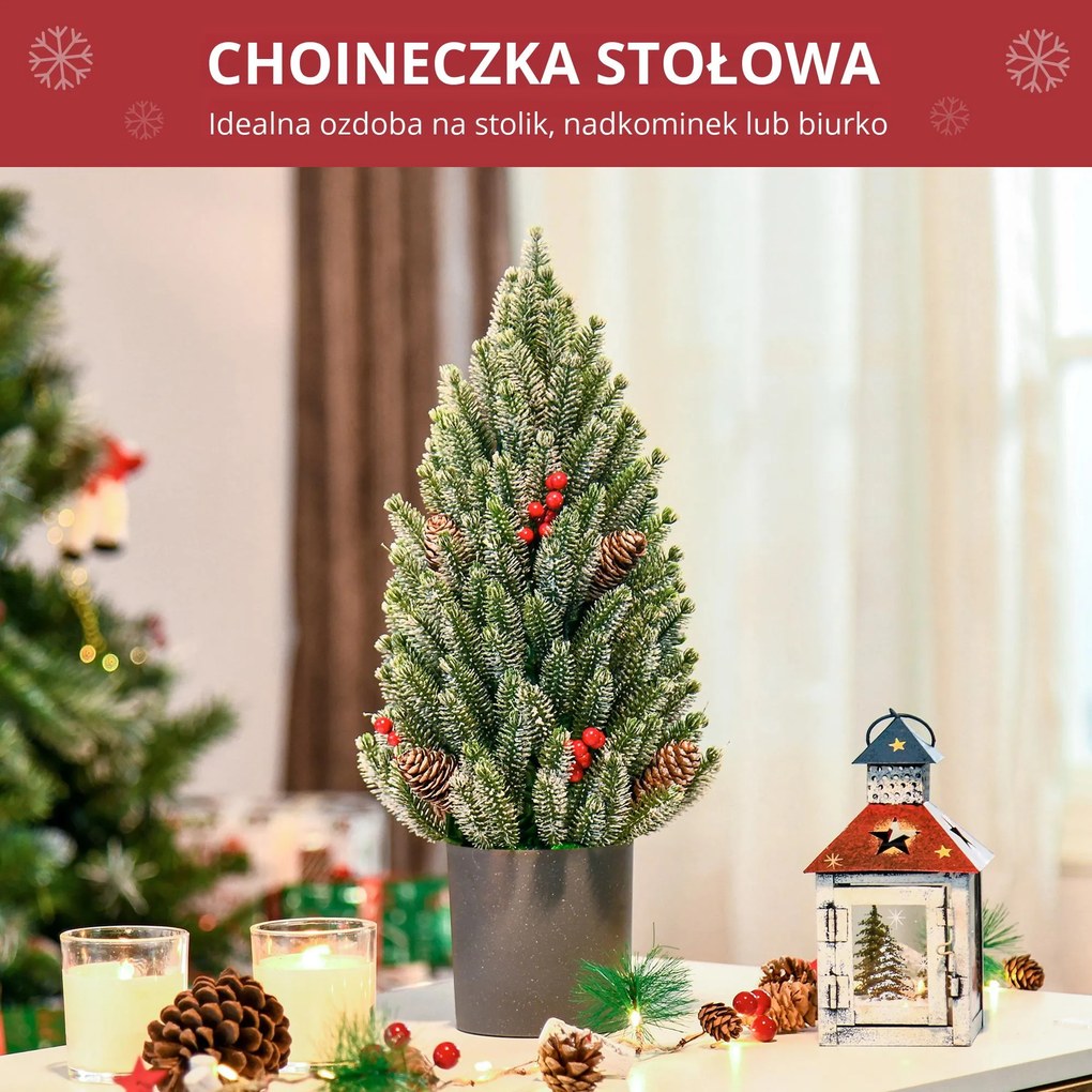 Sztuczna choinka na stół, 170 gałązek, ośnieżona, PE PVC, kolor zielony | Aosom PL