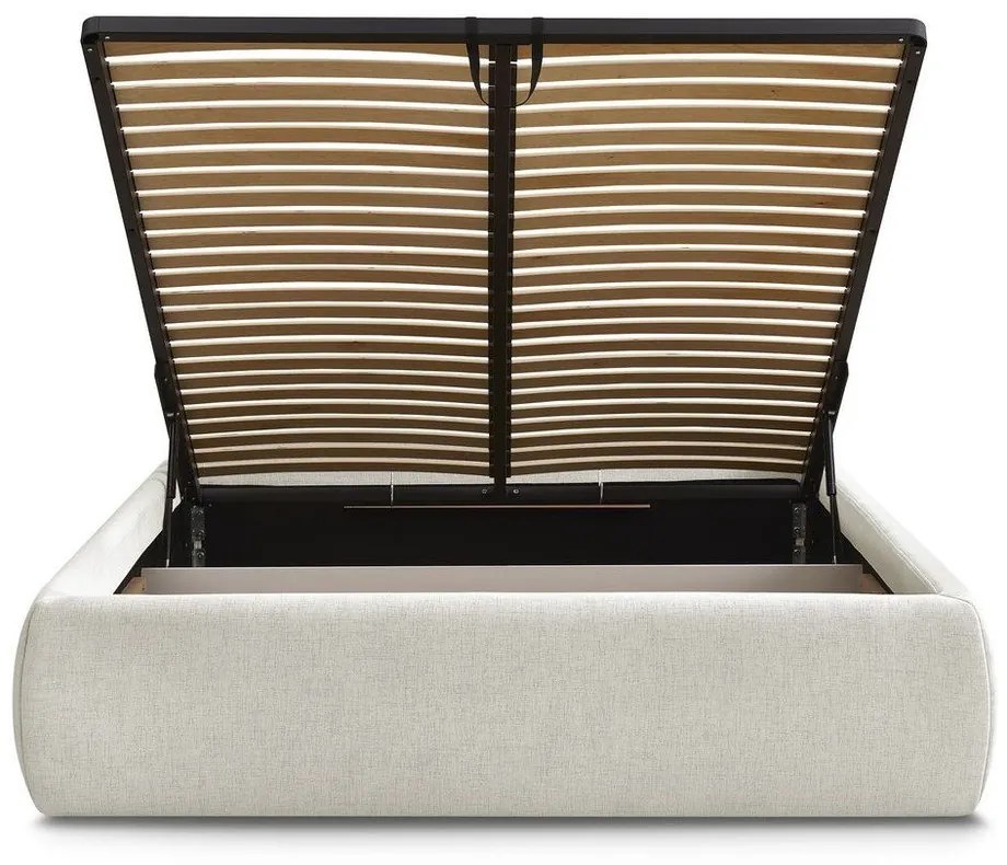 Beżowe tapicerowane łóżko dwuosobowe ze schowkiem/bez zagłówka ze stelażem 160x200 cm Inera – Bobochic Paris