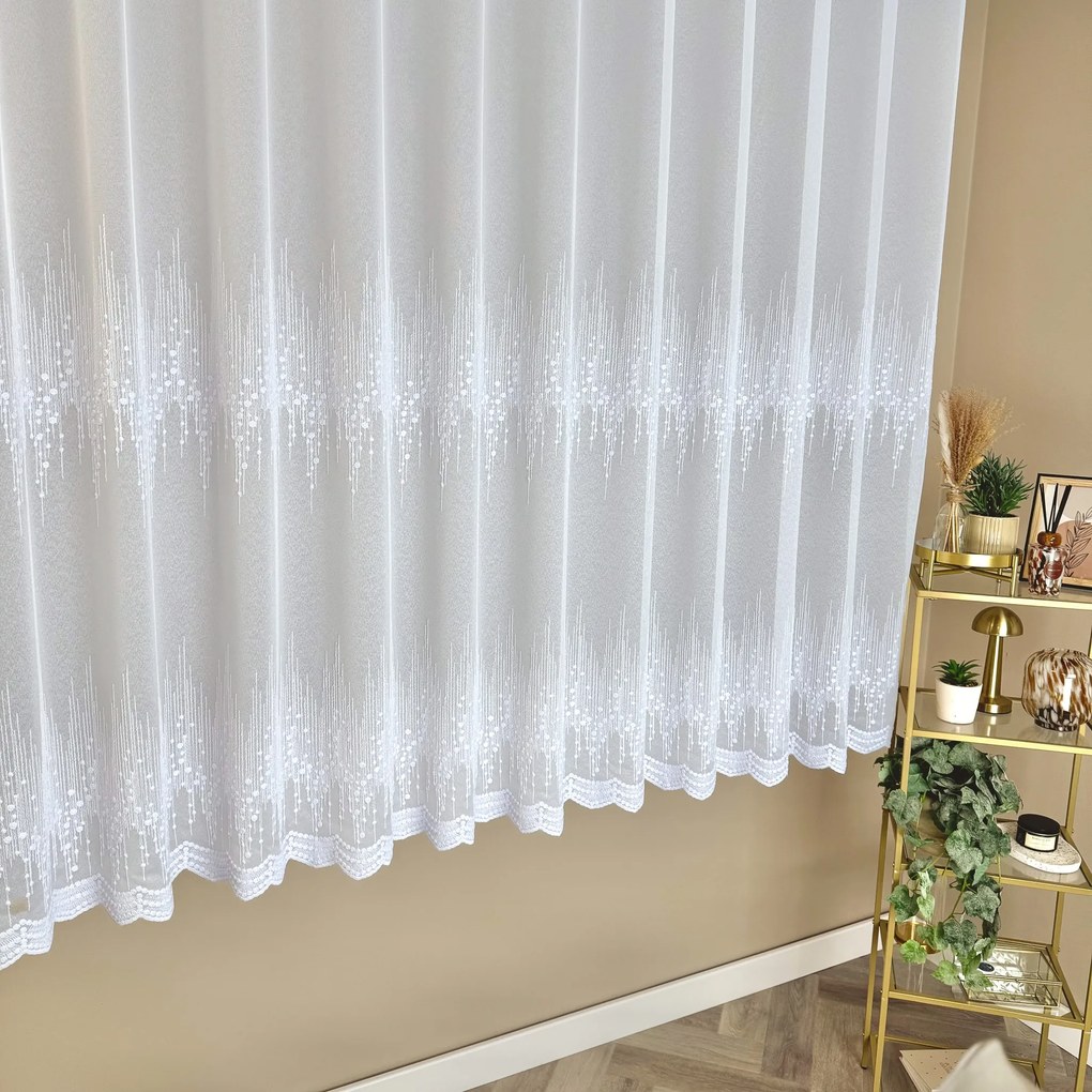 Firana haftowana z kuleczkami Alice markizeta biała - wys. 170 cm