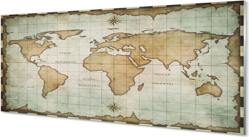 Szklany Panel Historyczna Mapa z Efektem Nadpalenia