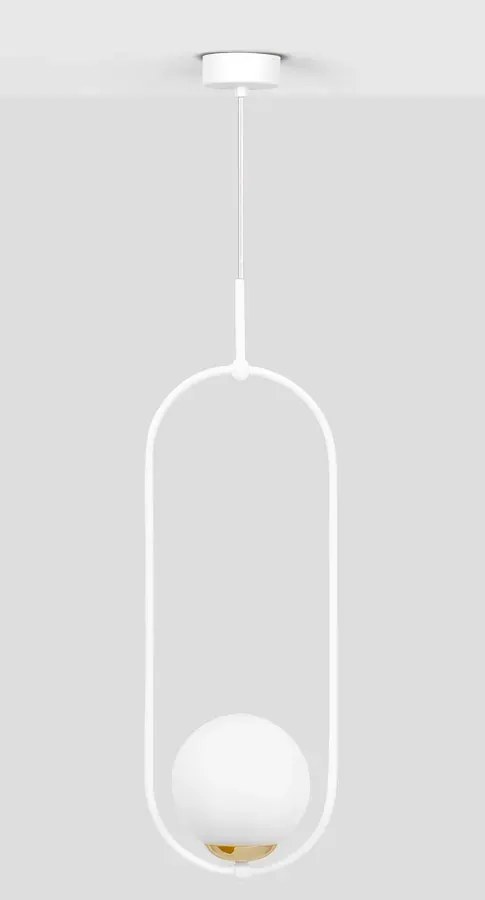 Biała metalowa lampa wisząca ze szklanym kloszem - 14X A488 D1-C10