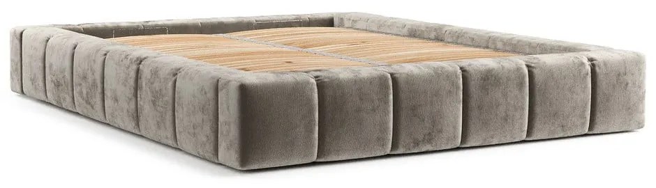 Beżowe tapicerowane łóżko dwuosobowe ze schowkiem i stelażem 200x200 cm Aruba L – Maison de Rêve