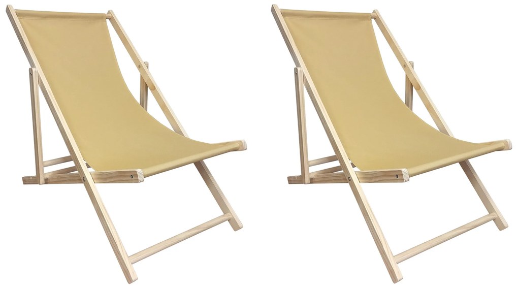 Zestaw leżaków 2szt Leżak Drewniany Beżowo Miodowy – Regulowany 3 Pozycje