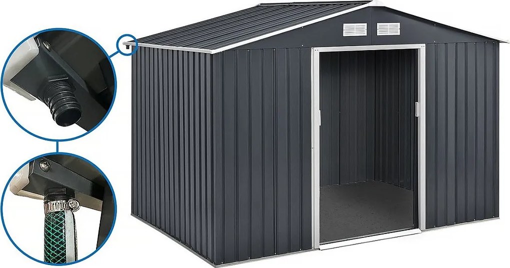 Metalowa szopa ogrodowa - "Vegas" - 8,83 m² z rynną - Szara