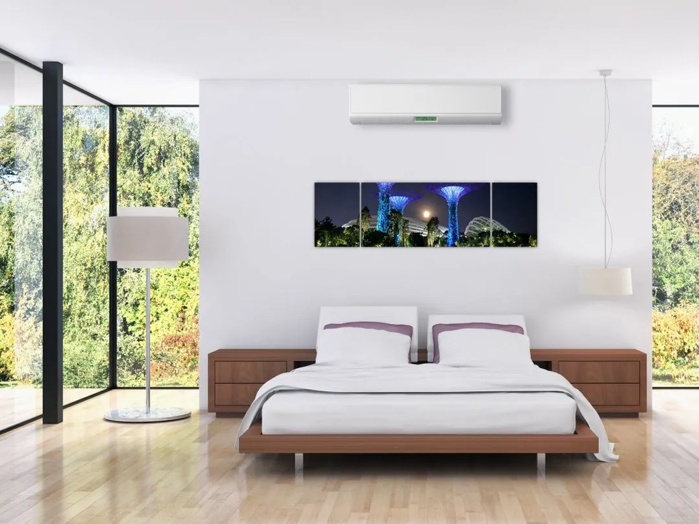 Obraz przedstawiający pełnię księżyca w ogrodach Singapuru (170x50 cm)