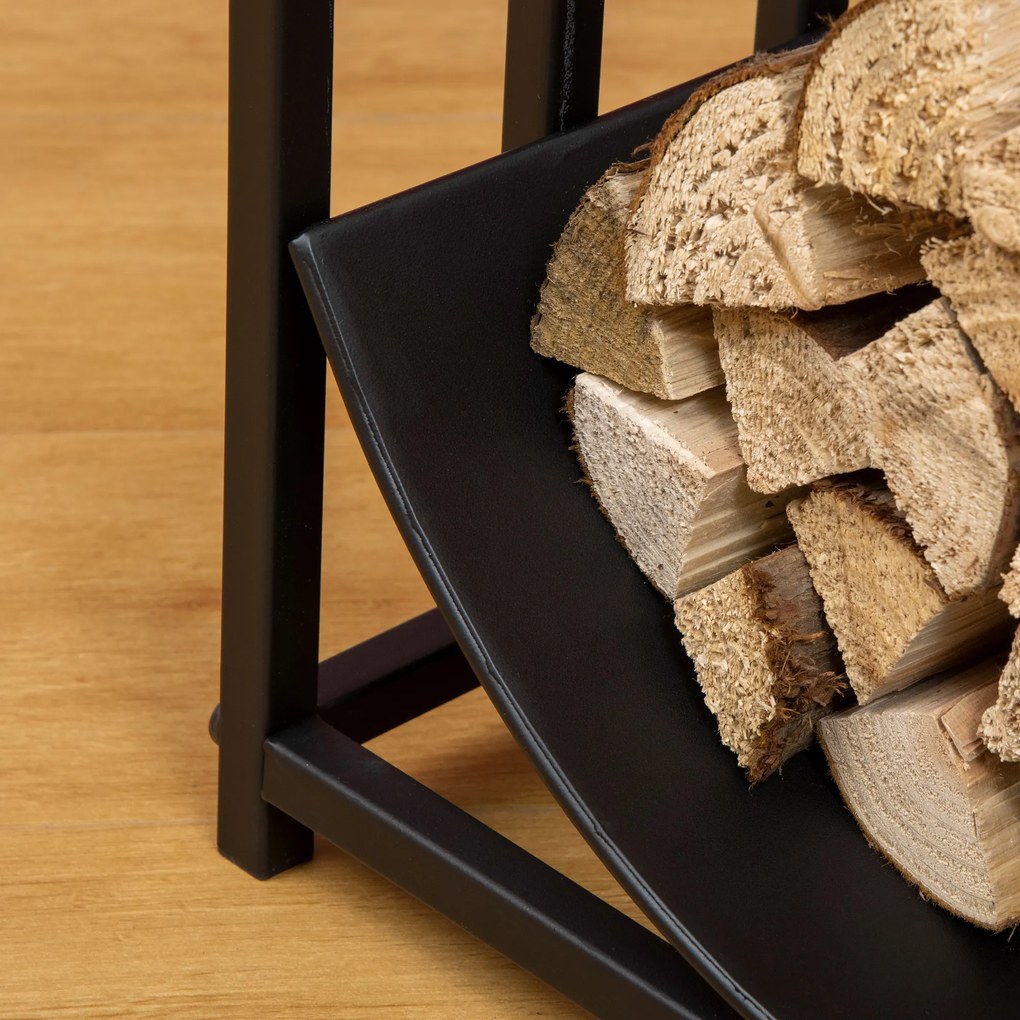 Outsunny Regał na Drewno, Sceneria z Drzewem i Niedźwiedziem, Metalowa Konstrukcja, Podniesiona Płaszczyzna, 42x33,5x43 cm, Czarny