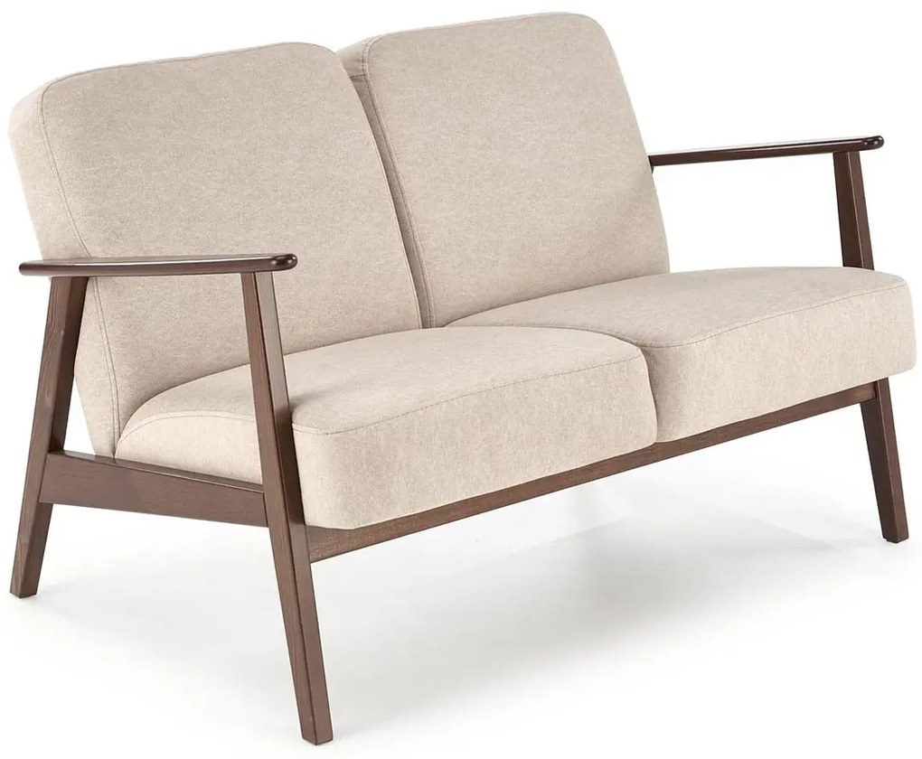 Drewniana beżowa tapicerowana sofa retro - Alexander 4X