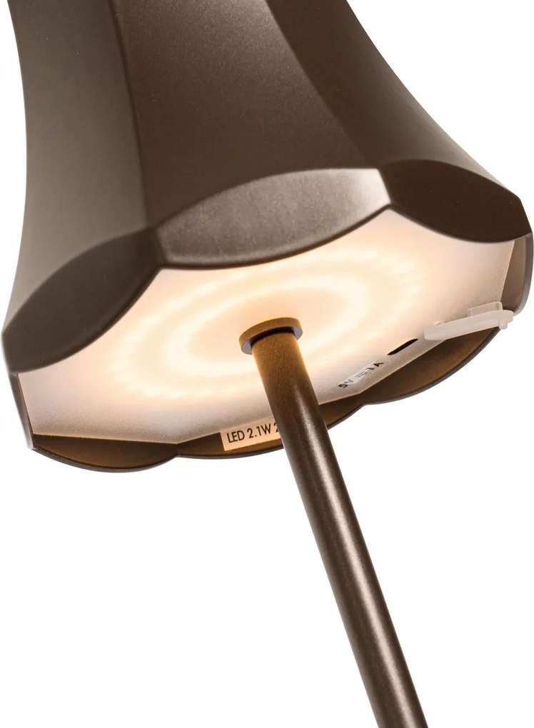 Lampa stołowa retro ciemny brąz akumulatorowa IP44 - Granny