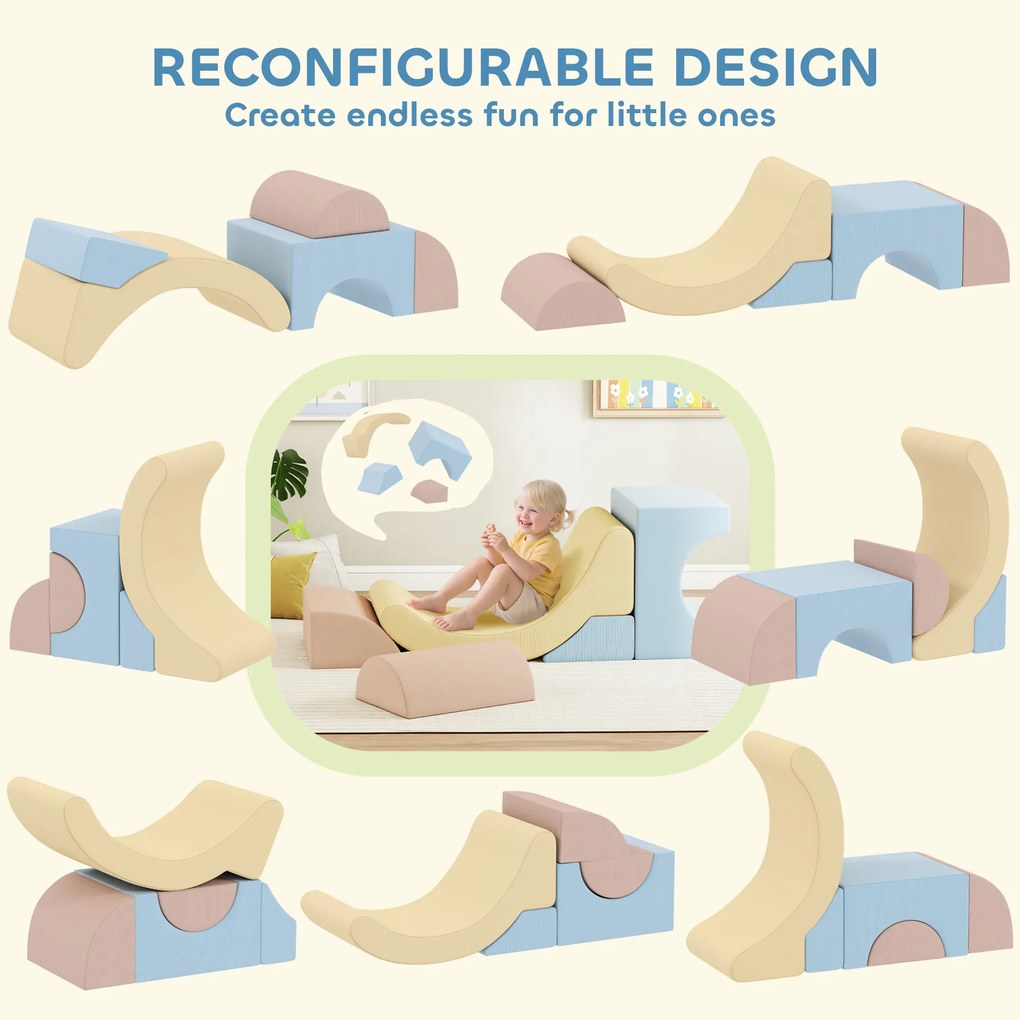 AIYAPLAY Zestaw 5 Piankowych Klocków do Wspinania, z Pokryciem z Cordu, Lekkie, do Budowania, Raczkowania, Wspinania, Kolorowe