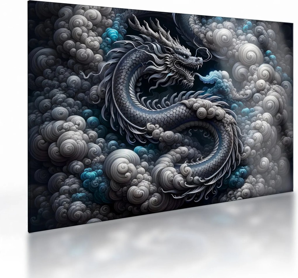 Obraz na szkle – Smok w dymie (70x50 cm)