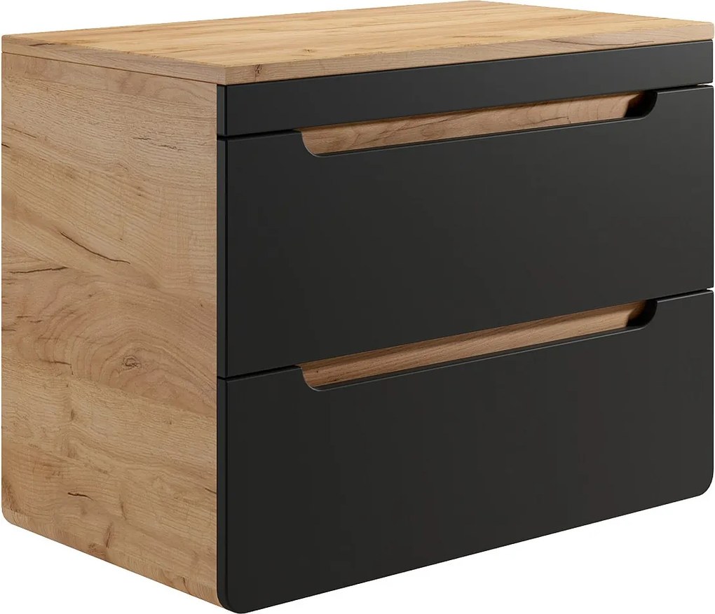 Szafka pod umywalkę wisząca z blatem - 80 cm - naturalny jasny i antracytowy - ARUBA