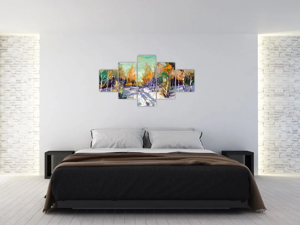 Obraz - Zaśnieżona ścieżka przez las, obraz olejny (125x70 cm)