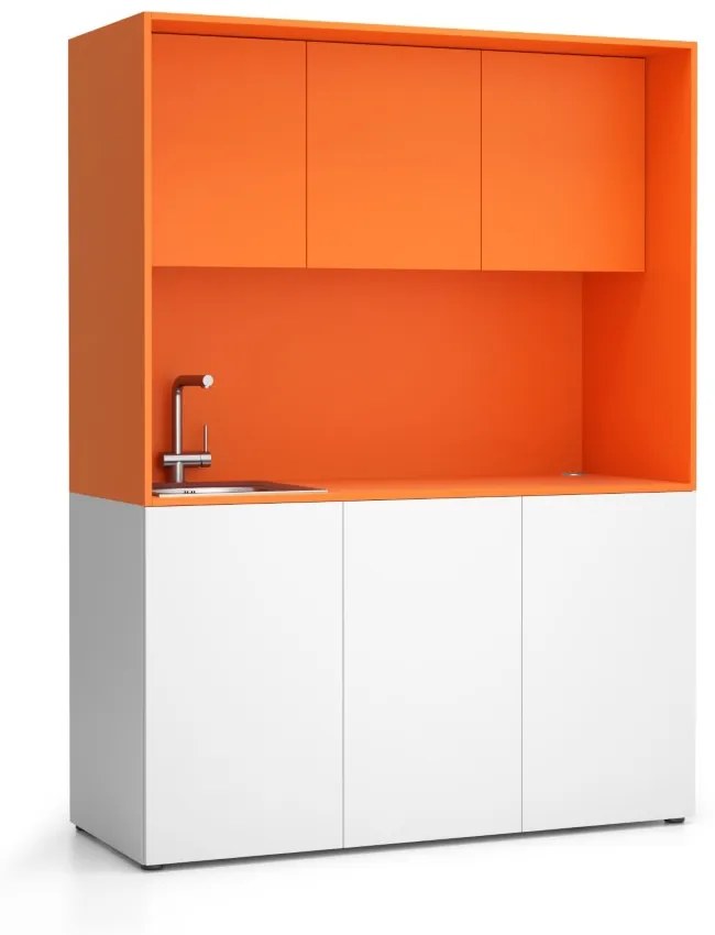 Kuchnia biurowa NIKA ze zlewem i kranem 1481 x 600 x 2000 mm, Pomarańczowy, lewo