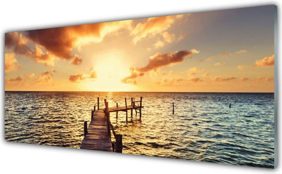 Szkło do Kuchni na Ścianę Drewniany Pomost o Zmierzchu