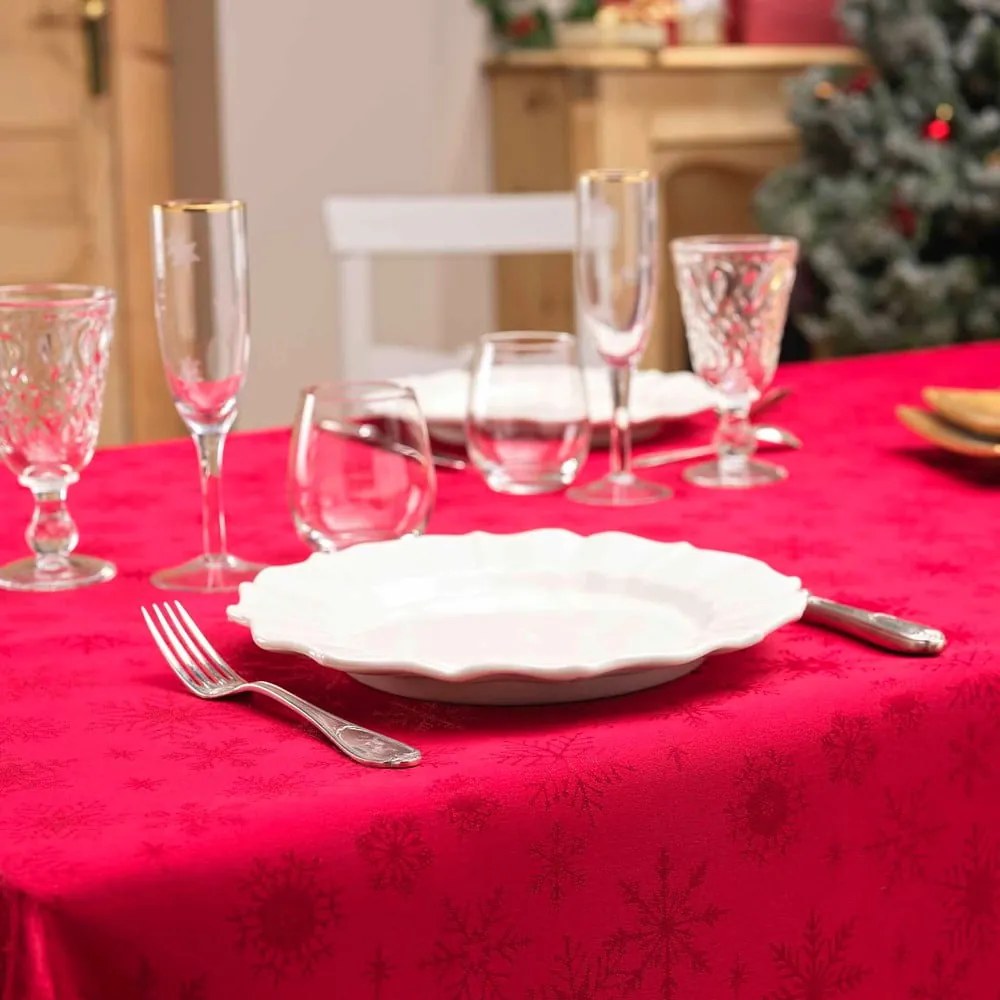 Obrus żakardowy ze świątecznym motywem 140x300 cm Flocons – douceur d'intérieur