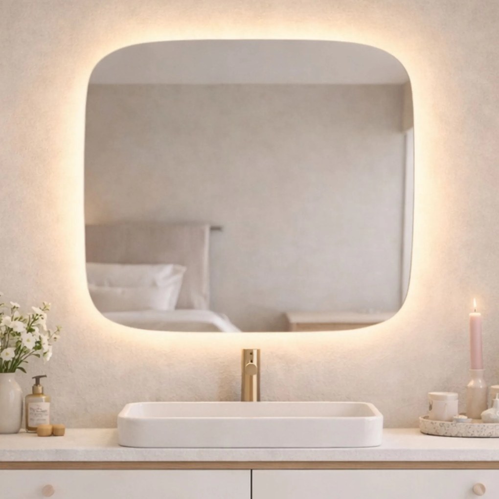 Lustro kwadratowe oszlifowane z podświetleniem ROUND Silk LED | Różne rozmiary | Różne kolory : Kolor tafli szkła - Grafit, Rozmiar - 120x120 cm