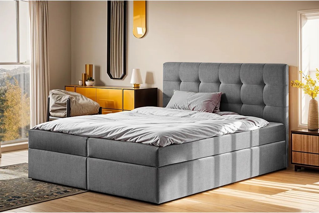 Łóżko kontynentalne z materacem i pojemnikiem LUDANO, tkanina Noel, Szary, 120x200 cm, H3-Bonell