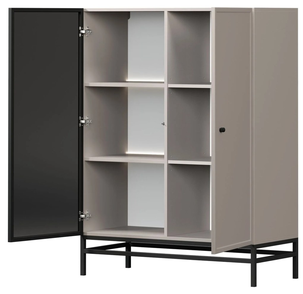 Witryna Lorini do salonu 100 cm - kaszmir / czarny uchwyt / stelaż