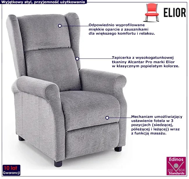 Popielaty fotel masujący - Nika 3X