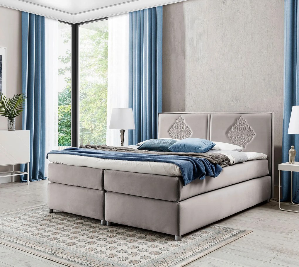 Jasnoszare łóżko kontynentalne boho 5 rozmiarów G1-F59