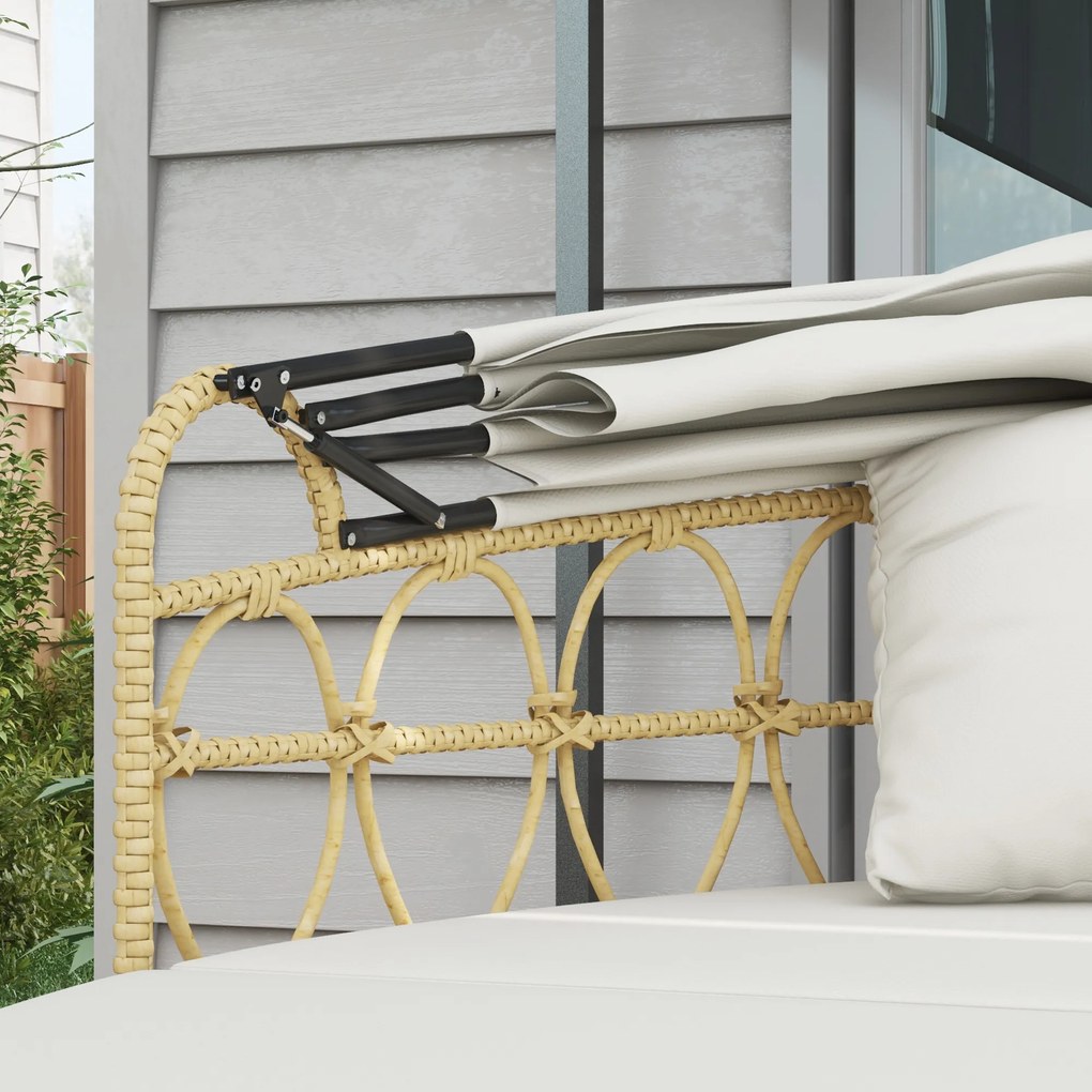 Outsunny Wyspa słoneczna, 4-elementowa, rozkładany daszek, 5 poduszek, imitacja rattanu, 178S x 85G x 66,5W cm, Beżowy