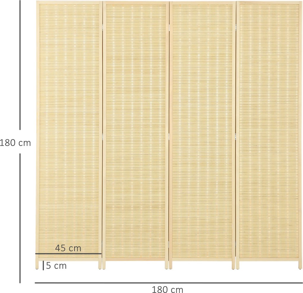 HOMCOM 4-częściowy Parawan 180 x 180 cm, Składany Ekran z Bambusa i Bawełny do Salonu, Sypialni, Naturalny