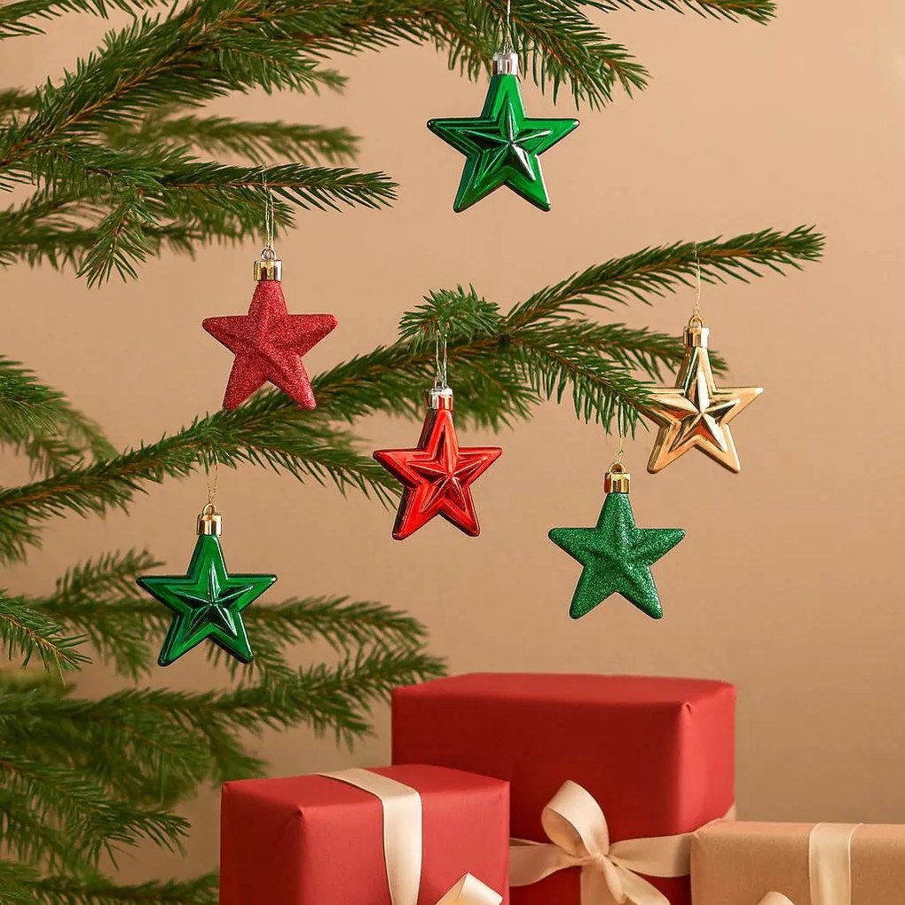 Ozdoby choinkowe, gwiazdki z tworzywa sztucznego, 6 szt.