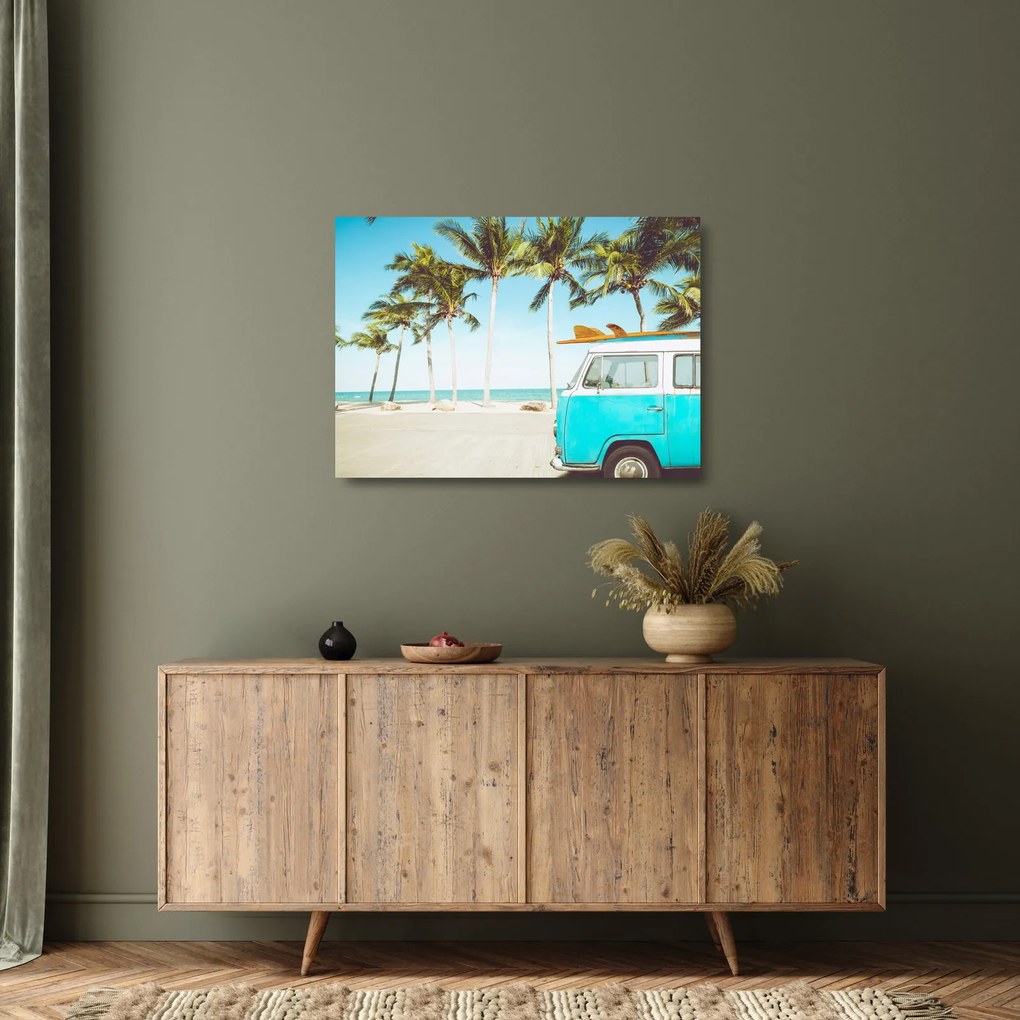 Obraz na szkle - Vintage van na plaży (70x50 cm)