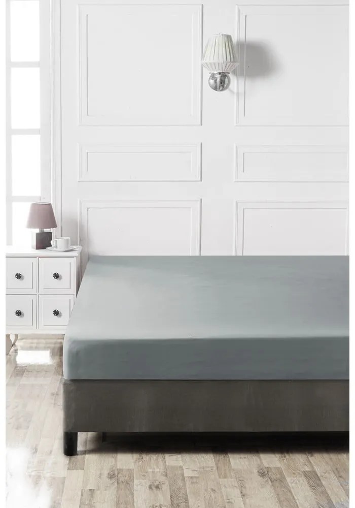 Ciemnoszare bawełniane prześcieradło z gumką 160x200 cm – Mijolnir