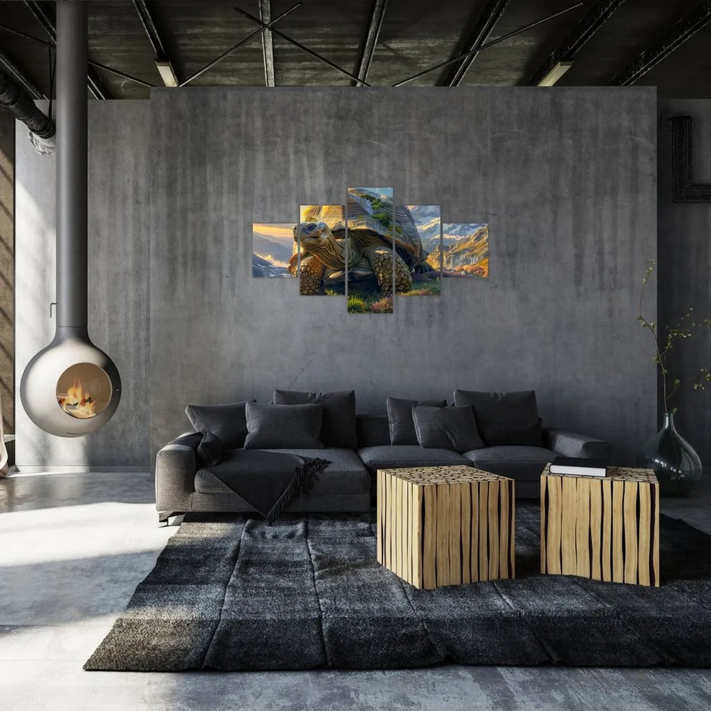 Obraz - Żółw i górski krajobraz (125x70 cm)