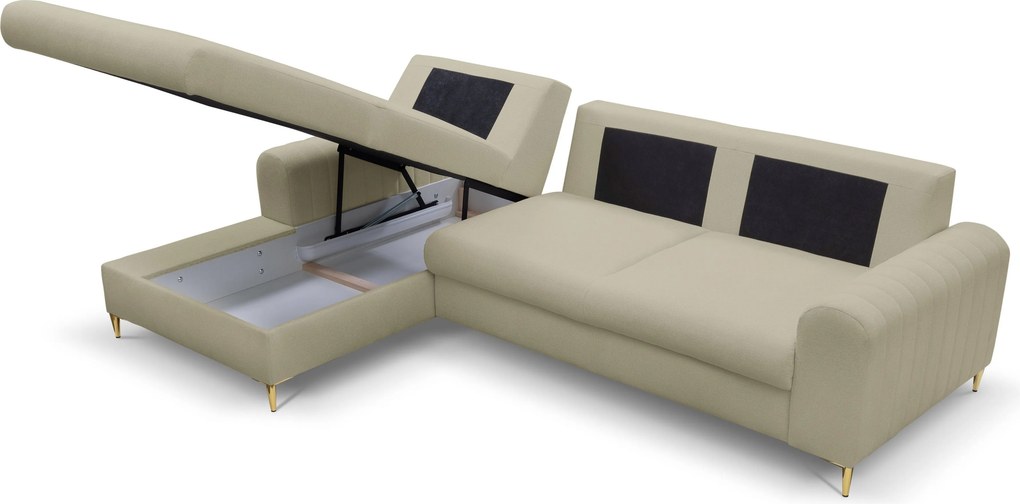 Masseno Narożnik VERONA z funkcją spania i pojemnikiem na pościel Narozniki L, Rozkładana sofa - Beżowy, LOFT 2