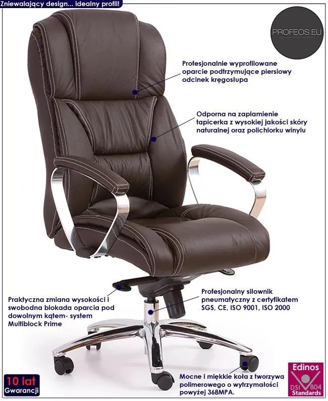 Brązowy Fotel Skórzany Obrotowy Z9-T99