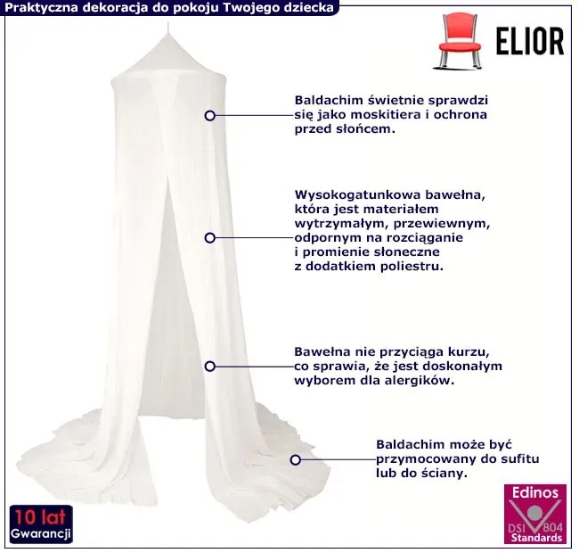 Biały baldachim do pokoju dziecięcego - Edon