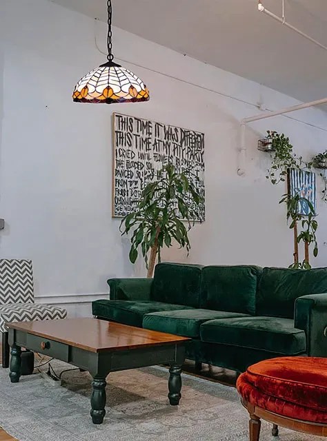Lampa wisząca retro z witrażowym kloszem - S946-Grano
