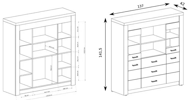 Witryna z szufladami w kolorze kraft biały - Dagna 22X
