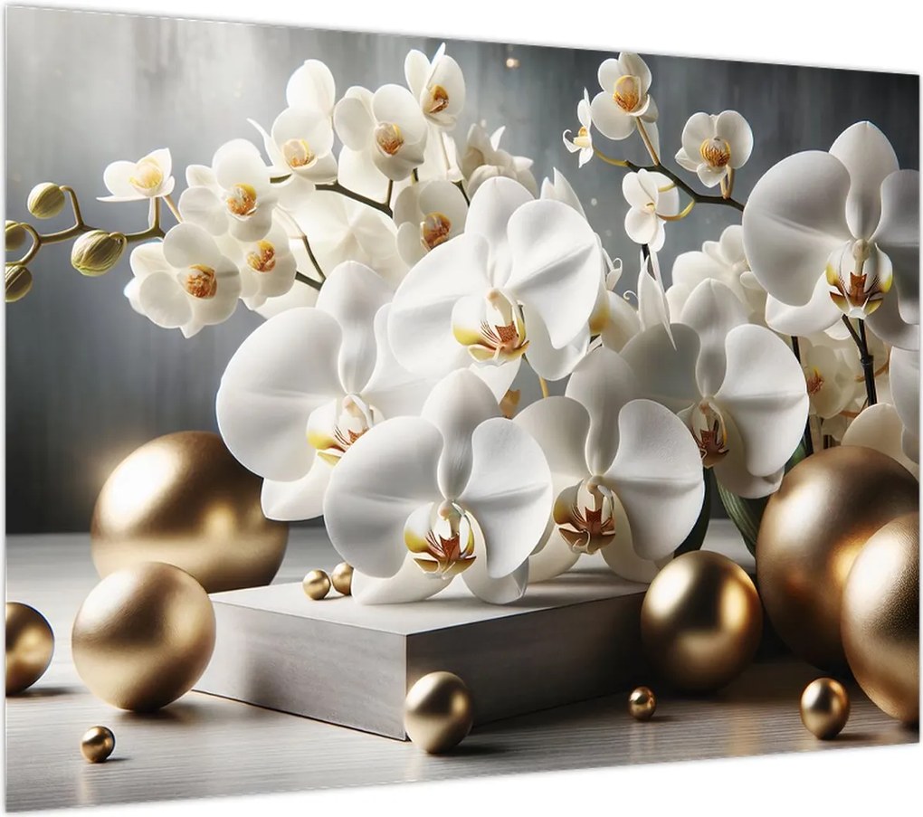 Obraz - Orchidea i złote kule (70x50 cm)