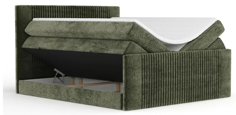 Ciemnozielone łóżko kontynentalne ze schowkiem 200x200 cm Bergamo – Maison de Rêve