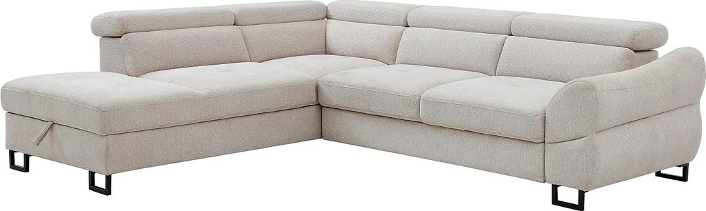 Kanapa narożna rozkładana lewostronna  z beżowej tkaniny teksturowanej VAVERDO