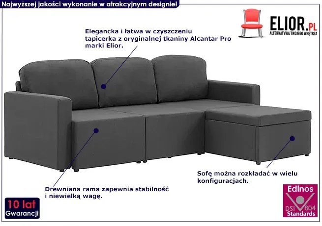 Rozkładana sofa modułowa ciemnoszara tkanina - Odi 4Q