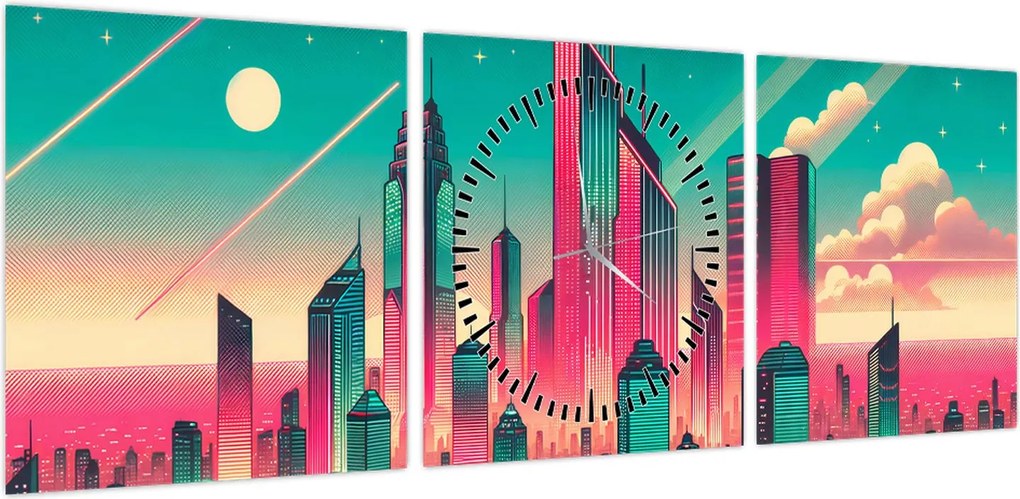 Obraz – Metropolia w stylu pop-art (z zegarem) (90x30 cm)