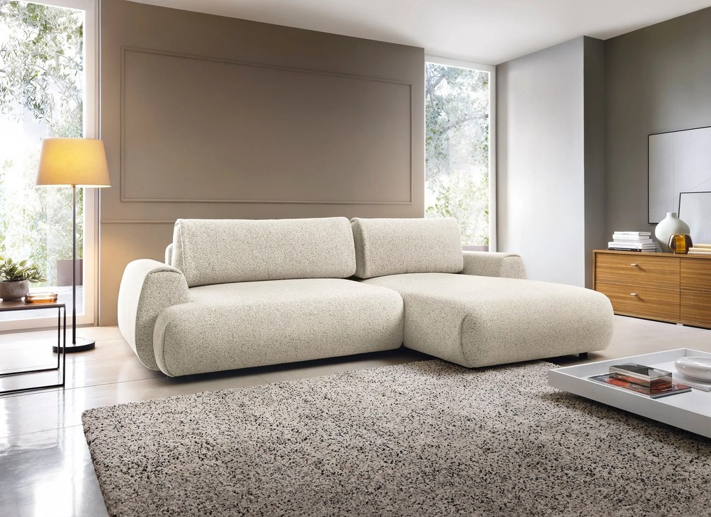 Masseno Narożnik ZEST z funkcją spania i pojemnikiem na pościel Narozniki L, Rozkładana sofa - Kremowy, PUENTE 03