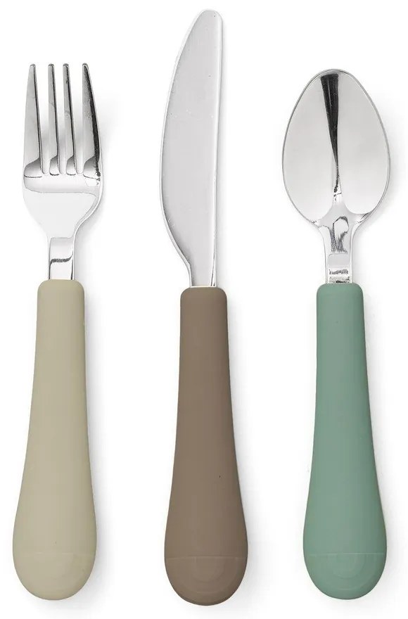 Brązowo-beżowe sztućce dla dzieci z silikonu 3 szt. Olive Mix – Cam Cam Copenhagen